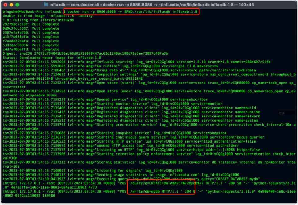 在這個示例中，我們首先連接到InfluxDB（類似于連接到MySQL數(shù)據(jù)庫），然后創(chuàng)建一個名為mydb的數(shù)據(jù)庫（類似于在MySQL中創(chuàng)建一個新的數(shù)據(jù)庫），并切換到創(chuàng)建的數(shù)據(jù)庫（類似于在MySQL中選擇一個數(shù)據(jù)庫）。接著，我們準備了一條名為cpu_load的數(shù)據(jù)（在InfluxDB中，measurement相當于MySQL中的表名），并為數(shù)據(jù)添加了host和region標簽（類似于MySQL中的索引列）。最后，我們將數(shù)據(jù)寫入到InfluxDB中（類似于在MySQL中執(zhí)行INSERT語句）。  執(zhí)行上面的代碼后我們可以看到我們的操作成功了： 圖3