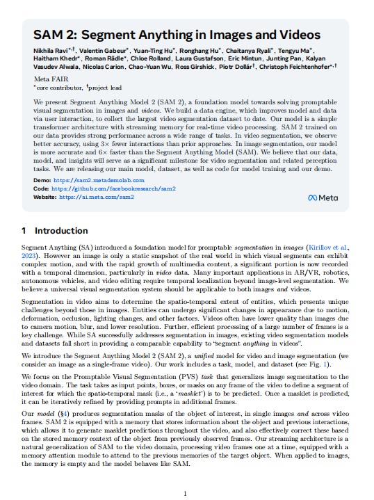 【計算機視覺】基于Transformer的視頻圖像統(tǒng)一分割模型：SAM 2的流式記憶架構(gòu)與大規(guī)模SA-V數(shù)據(jù)集構(gòu)建 PDF 下載 圖1